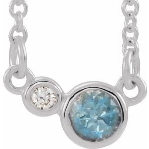 Sterling Silver Natural Aquamarine & .02 CTW Natural Diamond 16" Necklace