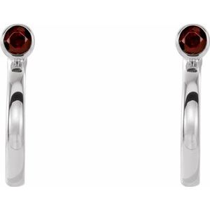 Sterling Silver 2 mm Natural Mozambique Garnet Huggie J-Hoop Earring