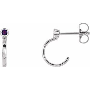 Sterling Silver 2 mm Natural Amethyst Huggie J-Hoop Earring