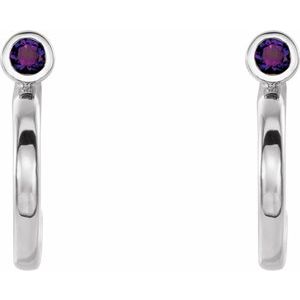 Sterling Silver 2 mm Natural Amethyst Huggie J-Hoop Earring