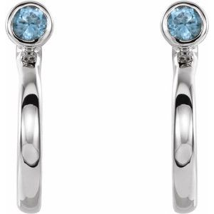 Sterling Silver 2 mm Natural Blue Zircon Huggie J-Hoop Earring