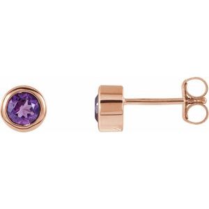 14K Rose Natural Amethyst Bezel-Set Earrings