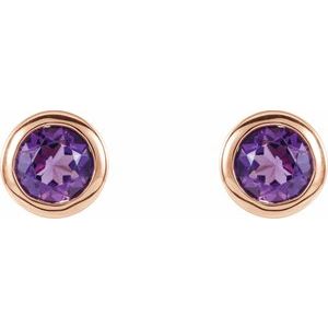 14K Rose Natural Amethyst Bezel-Set Earrings