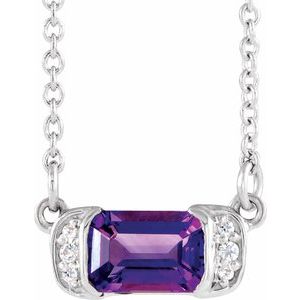 Sterling Silver Natural Amethyst & .02 CTW Natural Diamond Bar 16" Necklace