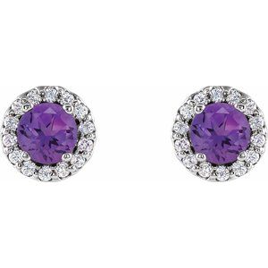 14K White 5 mm Natural Amethyst & 1/8 CTW Natural Diamond Earrings 86509:985:P