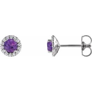 14K White 5 mm Natural Amethyst & 1/8 CTW Natural Diamond Earrings 86509:985:P