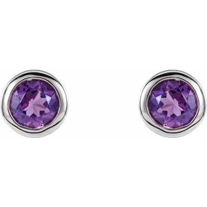 Rhodium-Plated Sterling Silver Imitation Amethyst Bezel-Set Earrings