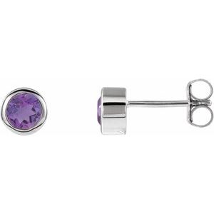 Rhodium-Plated Sterling Silver Imitation Amethyst Bezel-Set Earrings