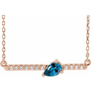 14K Rose Natural Blue Zircon & 1/8 CTW Natural Diamond 18" Necklace 86812:757:P