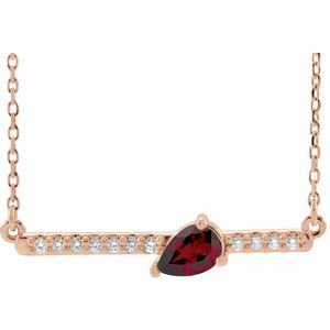 14K Rose Natural Mozambique Garnet & 1/8 CTW Natural Diamond 18" Necklace 86812:687:P