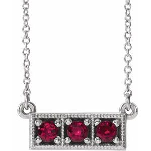 Platinum Lab-Grown Ruby Three-Stone Bar 16-18" Necklace 86612:60044:P