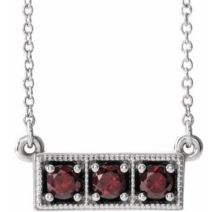 Sterling Silver Natural Mozambique Garnet Three-Stone Bar 16-18" Necklace