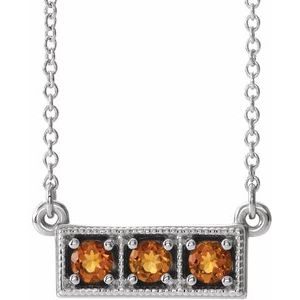 Sterling Silver Natural Citrine Three-Stone Bar 16-18" Necklace