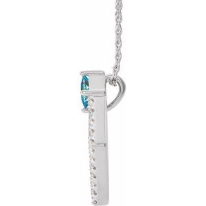 Platinum Natural Aquamarine & 3/8 CTW Natural Diamond 16-18" Necklace