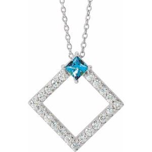 Platinum Natural Aquamarine & 3/8 CTW Natural Diamond 16-18" Necklace