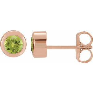 14K Rose Natural Peridot Bezel-Set Earrings