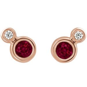 14K Rose 5 mm Natural Ruby & 1/8 CTW Natural Diamond Earrings 86888:6230:P