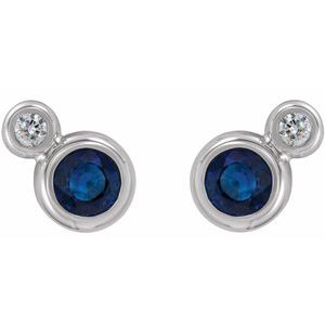 14K White 5 mm Natural Blue Sapphire & 1/8 CTW Natural Diamond Earrings 86888:6192:P