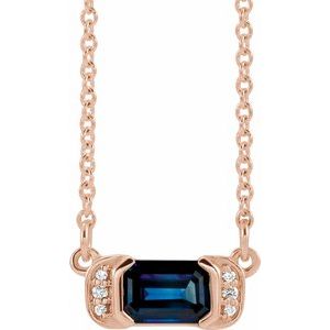 14K Rose Natural Blue Sapphire & .02 CTW Natural Diamond Bar 16" Necklace 86750:667:P