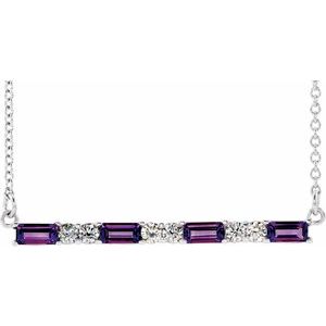 Sterling Silver Natural Amethyst & 1/6 CTW Natural Diamond Bar 16-18" Necklace