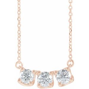 14K Rose 1 CTW Natural Diamond Three-Stone Curved Bar 18" Necklace