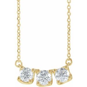 14K Yellow 1 CTW Natural Diamond Three-Stone Curved Bar 18" Necklace