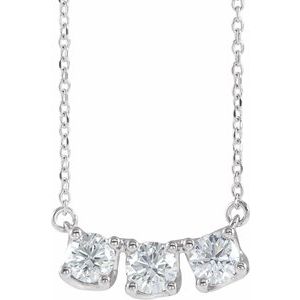 Platinum 1 CTW Natural Diamond Three-Stone Curved Bar 16" Necklace