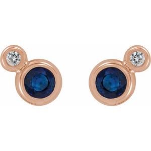 14K Rose 5 mm Natural Blue Sapphire & 1/8 CTW Natural Diamond Earrings 86888:6224:P