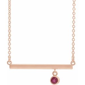 14K Rose Lab-Grown Ruby Bezel-Set Bar 18" Necklace 86905:6137:P