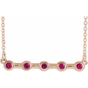 14K Rose Lab-Grown Ruby Bezel-Set Bar 18" Necklace 86840:6127:P