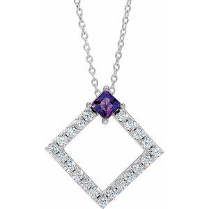 Platinum Natural Amethyst & 3/8 CTW Natural Diamond 16-18" Necklace