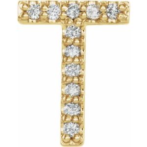 14K Yellow .04 CTW Natural Diamond Initial T Earring