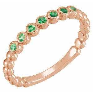 14K Rose Natural Emerald Stackable Ring 71813:610:P