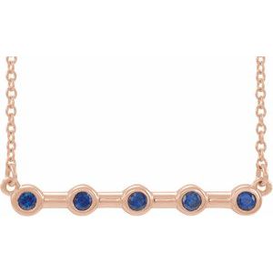 14K Rose Lab-Grown Blue Sapphire Bezel-Set Bar 18" Necklace 86840:6142:P