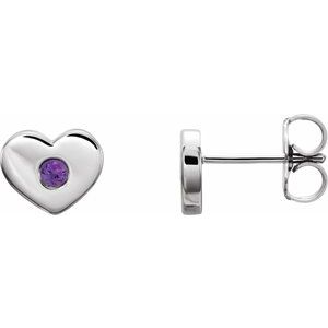 Sterling Silver Natural Amethyst Heart Earrings