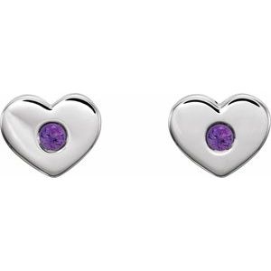 Sterling Silver Natural Amethyst Heart Earrings