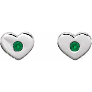 Sterling Silver Natural Emerald Heart Earrings