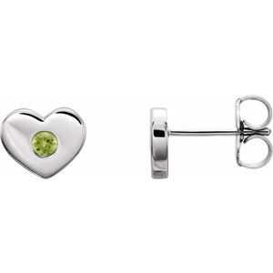 Sterling Silver Natural Peridot Heart Earrings