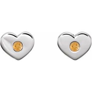 Sterling Silver Natural Citrine Heart Earrings