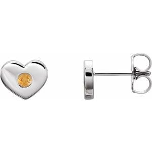 Sterling Silver Natural Citrine Heart Earrings