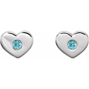 Sterling Silver Natural Blue Zircon Heart Earrings