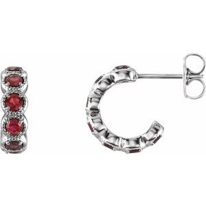 Sterling Silver Natural Mozambique Garnet Hoop Earrings