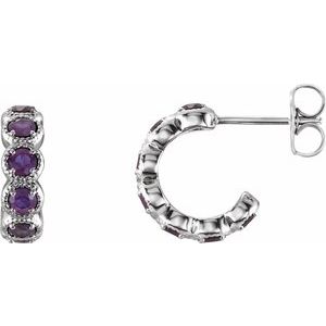 Sterling Silver Natural Amethyst Hoop Earrings