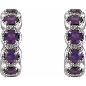 Sterling Silver Natural Amethyst Hoop Earrings