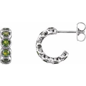 Sterling Silver Natural Peridot Hoop Earrings