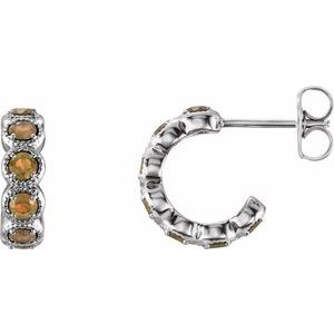 Sterling Silver Natural Citrine Hoop Earrings