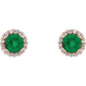 14K Rose 5 mm Natural Emerald & 1/8 CTW Natural Diamond Earrings 86509:1002:P