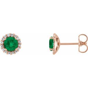 14K Rose 5 mm Natural Emerald & 1/8 CTW Natural Diamond Earrings 86509:1002:P