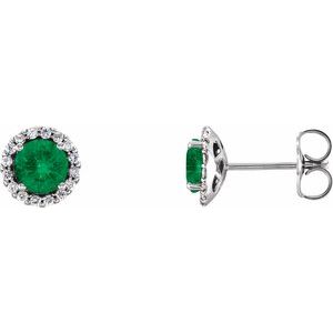 14K White 4 mm Natural Emerald & 1/10 CTW Natural Diamond Earrings 86509:855:P