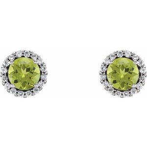 14K White 5 mm Natural Peridot & 1/8 CTW Natural Diamond Earrings 86509:1025:P